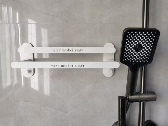 Senmobisan White Towel racks bathroom no punching towel hanging pole bathroom Towel hooks of metal