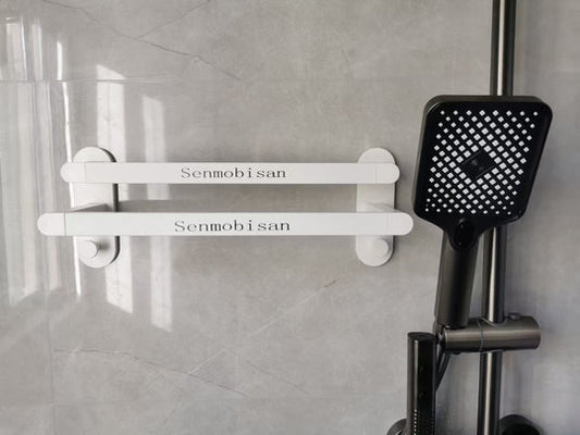 Senmobisan White Towel racks bathroom no punching towel hanging pole bathroom Towel hooks of metal